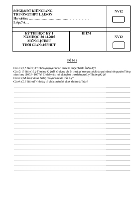 Kỳ thi học kỳ I năm học 2014-2015 môn lịch sử thời gian 45 phút